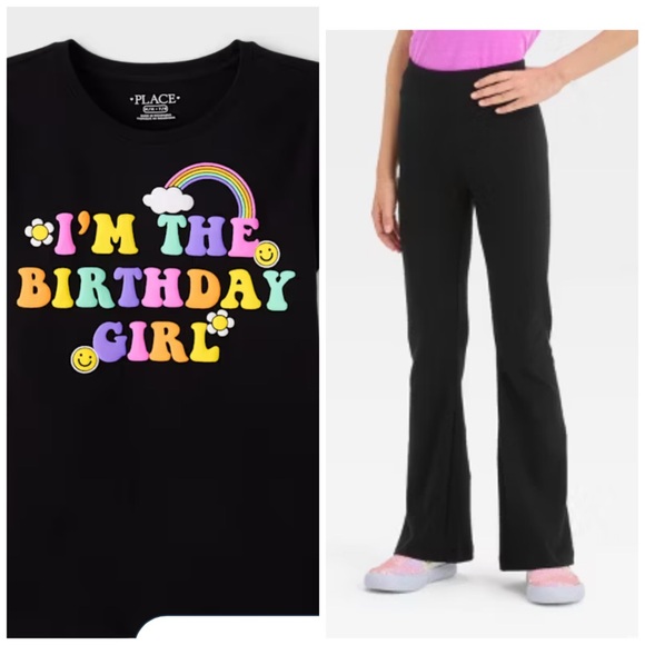 The Children's Place Other - The Children's Place Black Birthday Girl and Cat & Jack flare leggings size 7
